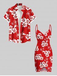 Coconut Tree Hibiscus Flower Print Plus Size Matching Hawaii Beach Outfit For Couples -  