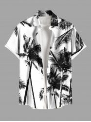 Chemise hawaïenne grande taille à imprimé cocotiers et peinture à l'encre pour homme - Blanc L