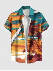 Plus Size Coconut Tree Sea Print Hawaii Button Pocket Shirt For Men -  