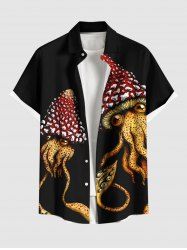 Plus Size Squid Mushroom Print Hawaii Button Pocket Shirt For Men -  