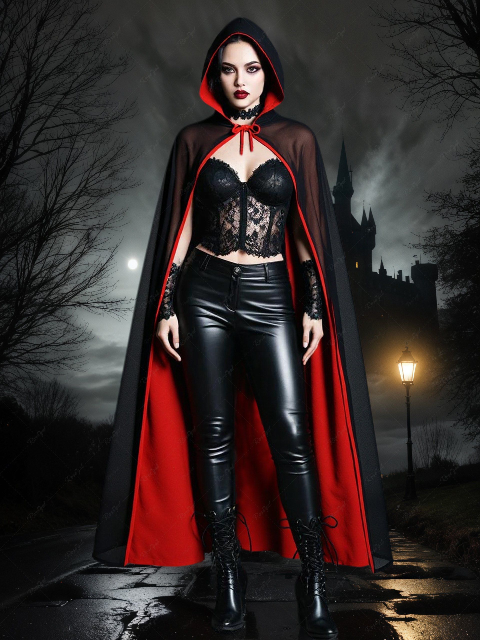Unique Halloween Vampire Costume Tie Hooded Cape Cloak  