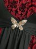 Haut à manches évasées et épaules dénudées en dentelle floquée et pantalon évasé en maille à motifs de têtes de mort, tenue grande taille - Noir 