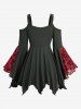 Haut à manches évasées et épaules dénudées en dentelle floquée et pantalon évasé en maille à motifs de têtes de mort, tenue grande taille - Noir 