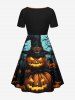 Halloween Pumpkin Hat Tree Bat Moon Print Plus Size Matching Outfit For Couples -  