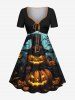 Halloween Pumpkin Hat Tree Bat Moon Print Plus Size Matching Outfit For Couples -  