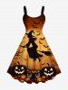 Costume d'Halloween chauve-souris citrouille magicien arbre imprimé grande taille tenue assortie pour couples - Brun 