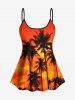 Maillot de bain tankini hawaïen coupe garçonne à imprimé cocotiers, ombré, crépuscule et coucher de soleil (bretelles réglables) - Orange 3X
