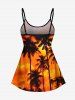 Maillot de bain tankini hawaïen coupe garçonne à imprimé cocotiers, ombré, crépuscule et coucher de soleil (bretelles réglables) - Orange 3X