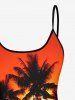 Maillot de bain tankini hawaïen coupe garçonne à imprimé cocotiers, ombré, crépuscule et coucher de soleil (bretelles réglables) - Orange 3X