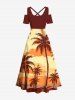 Tenue de plage hawaïenne assortie grande taille à imprimé cocotier et crépuscule pour couples - Jaune 