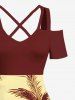 Tenue de plage hawaïenne assortie grande taille à imprimé cocotier et crépuscule pour couples - Jaune 
