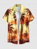 Tenue de plage hawaïenne assortie grande taille à imprimé cocotier et crépuscule pour couples - Jaune 