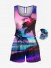 Matching Hawaii Shirt and Romper Plus Size Beach Outfit Coconut Tree Seascape Cloud Print for Couples -  