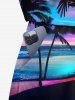 Matching Hawaii Shirt and Romper Plus Size Beach Outfit Coconut Tree Seascape Cloud Print for Couples -  
