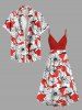 Hibiscus Flowers Leaf Print Plus Size Matching Hawaii Beach Outfit For Couples -  