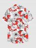 Plus Size Hibiscus Flowers Leaf Print Buttons Pocket Hawaii Shirt For Men -  
