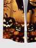 Plus Size Halloween Costume Bat Pumpkin Wizard Tree Print Buttons Pocket Shirt For Men -  