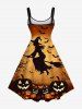 Plus Size Halloween Costume Bat Pumpkin Wizard Tree Print Tank Dress -  