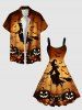 Plus Size Halloween Costume Bat Pumpkin Wizard Tree Print Tank Dress -  
