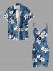 Plus Size Flower Leaf Print Hawaii Convertible Beach Cover Up -  