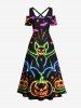 Plus Size Halloween Bat Pumpkin Moon Heart Print Cold Shoulder Crisscross Maxi Dress -  
