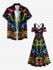Plus Size Halloween Bat Pumpkin Moon Heart Print Cold Shoulder Crisscross Maxi Dress -  