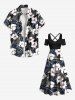 Plus Size Hibiscus Flowers Tropical Leaf Print Cold Shoulder Crisscross Hawaii Maxi Dress -  