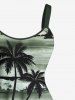 Plus Size Coconut Tree Sea Waves Print Hawaii Tank Dress -  