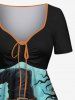 Plus Size Halloween Pumpkin Hat Tree Bat Moon Print Cinched Dress -  