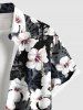 Plus Size Hibiscus Flowers Tropical Leaf Print Buttons Pocket Hawaii Shirt For Men -  