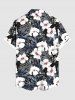 Plus Size Hibiscus Flowers Tropical Leaf Print Buttons Pocket Hawaii Shirt For Men -  