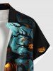 Chemise grande taille pour homme, avec boutons et poche, imprimé citrouille, arbre, chauve-souris, lune - Noir 2XL