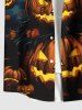 Plus Size Halloween Pumpkin Hat Tree Bat Moon Print Buttons Pocket Shirt For Men -  
