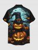 Chemise grande taille pour homme, avec boutons et poche, imprimé citrouille, arbre, chauve-souris, lune - Noir 3XL