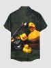 Plus Size Ducks Telephone Print Buttons Pocket Hawaii Shirt For Men -  