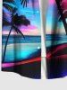 Plus Size Coconut Tree Seascape Cloud Print Buttons Pocket Hawaii Shirt For Men -  