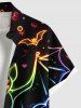 Plus Size Halloween Bat Pumpkin Moon Heart Print Buttons Pocket Shirt For Men -  