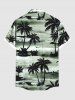 Plus Size Coconut Tree Sea Waves Print Buttons Pocket Hawaii Shirt For Men -  