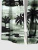 Plus Size Coconut Tree Sea Waves Print Buttons Pocket Hawaii Shirt For Men -  