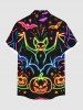 Plus Size Halloween Bat Pumpkin Moon Heart Print Buttons Pocket Shirt For Men -  
