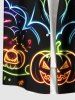 Plus Size Halloween Bat Pumpkin Moon Heart Print Buttons Pocket Shirt For Men -  