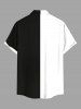 Plus Size Halloween Poker Skull Heart Two Tone Colorblock Print Buttons Pocket Shirt For Men -  