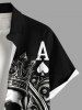 Plus Size Halloween Poker Skull Heart Two Tone Colorblock Print Buttons Pocket Shirt For Men -  