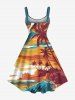 Robe débardeur trapèze hawaïenne grande taille à imprimé cocotiers et mer - Orange L