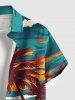 Plus Size Coconut Tree Sea Print Hawaii Button Pocket Shirt For Men -  