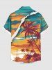 Plus Size Coconut Tree Sea Print Hawaii Button Pocket Shirt For Men -  