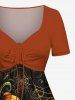 Plus Size Pumpkin Leaf Spider Web Print Halloween Cinched A Line Dress -  