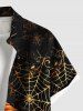 Chemise grande taille à imprimé feuilles de citrouille et toile d'araignée pour homme, avec poches boutonnées et imprimé Halloween - Noir L
