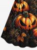 Plus Size Pumpkin Leaf Spider Web Print Halloween Cinched A Line Dress -  