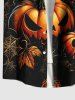 Chemise grande taille à imprimé feuilles de citrouille et toile d'araignée pour homme, avec poches boutonnées et imprimé Halloween - Noir L